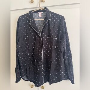 Victoria's Secret Black Polka Dot Button-Front pajama shirt with White Piping